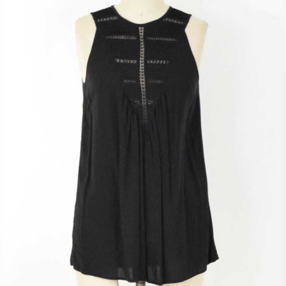 Theory M Carolina Black Sleeveless Flowy Rayon Tunic Tank with Cutout Detail